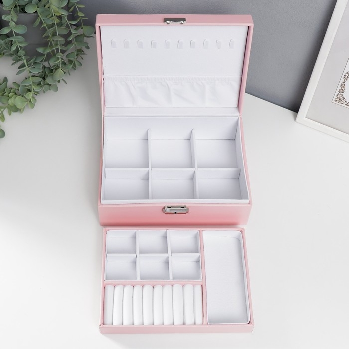 Шкатулка кожзам для украшений  Шкатулка кожзам для украшений "Розовая матовая" 9х23х17 см