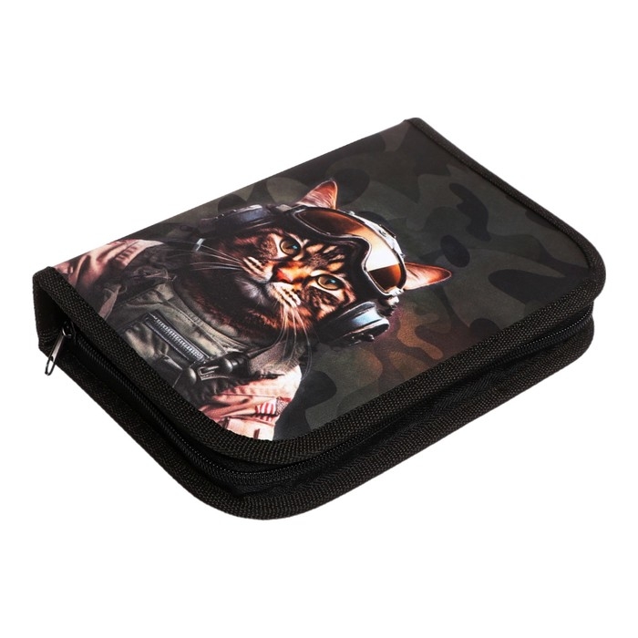 Пенал 1 секция 140 х 210 х 40 мм, откидной карман и косметичка, тканевый, Calligrata TOP Content Пенал 1 секция 140 х 210 х 40 мм, откидной карман и косметичка, тканевый, Calligrata TOP Content "Кот камуфляж"