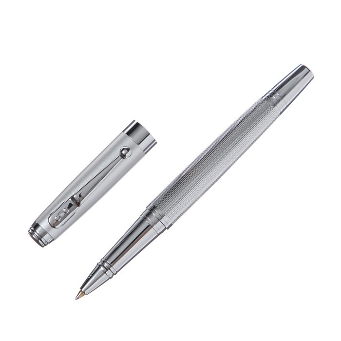 Ручка подарочная роллер, в кожзам футляре, корпус серебро Ручка подарочная роллер, в кожзам футляре, корпус серебро