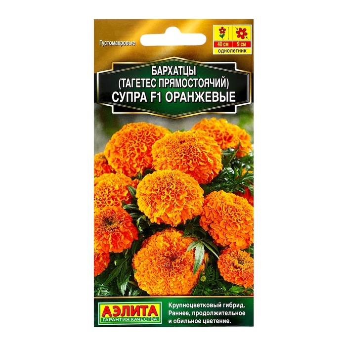 Семена цветов Бархатцы  Семена цветов Бархатцы "Супра оранжевые" F1, прямостоячие, ц/п, 10 шт