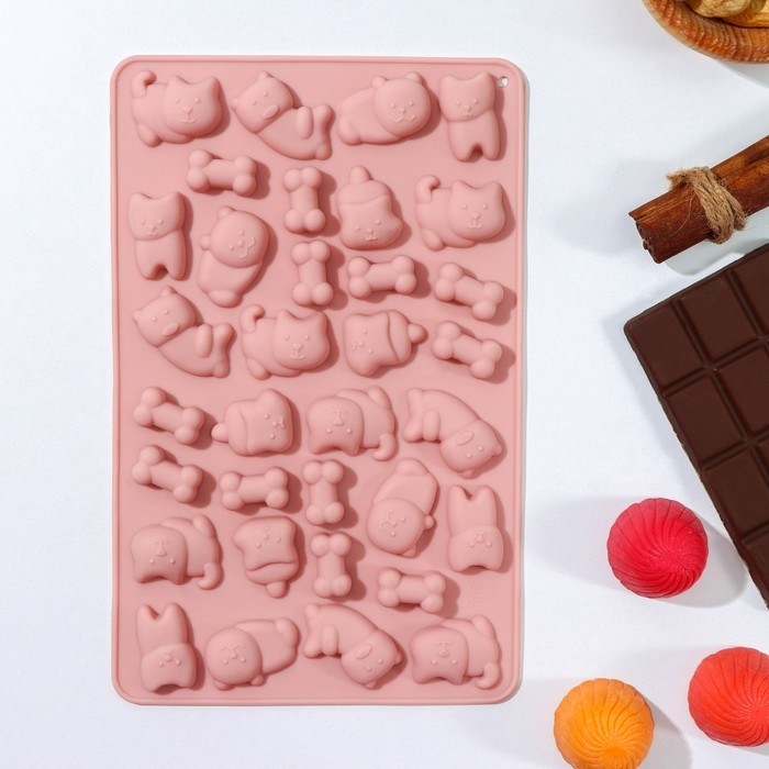 Форма для мармелада Доляна «Домашние питомцы», силикон, 19,5×12,5×1 см, 34 ячейки, цвет МИКС Форма для мармелада Доляна «Домашние питомцы», силикон, 19,5×12,5×1 см, 34 ячейки, цвет МИКС