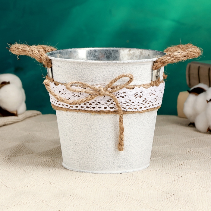 Кашпо  Кашпо "Ведерко Линдберг" белое с ручками, 13х13х12см