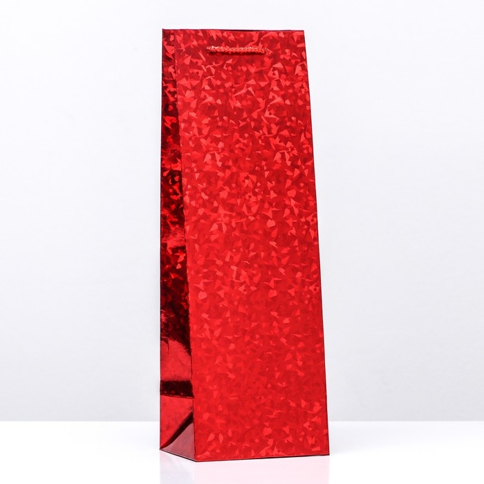 Новый год. Пакет подарочный, новогодний под бутылку фольгированный, Новый год. Пакет подарочный, новогодний под бутылку фольгированный, "Красный" 35 Х 12 Х 9 см.