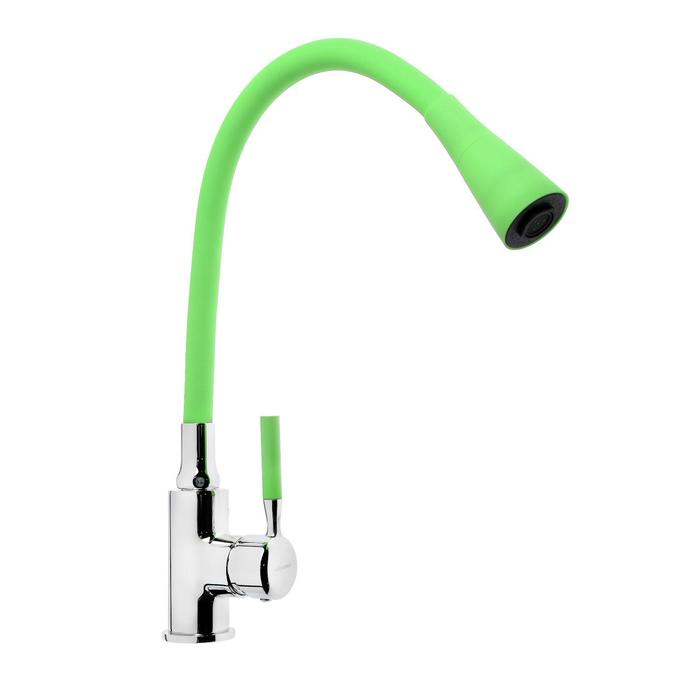 Смеситель для кухни Accoona A9890K-1, однорычажный, силиконовый излив, зеленый/хром Смеситель для кухни Accoona A9890K-1, однорычажный, силиконовый излив, зеленый/хром