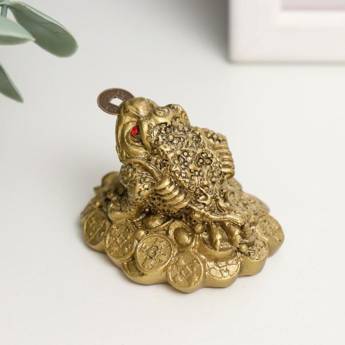 Нэцкэ полистоун под бронзу Нэцкэ полистоун под бронзу "Жаба с монетой" 4,5х4,5х4 см