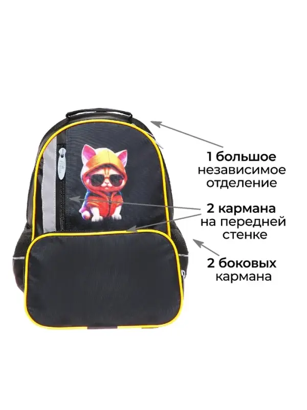 Рюкзак школьный, эргономичная спинка, 37&times;26&times;13 см &laquo;Крутой кот&raquo;
