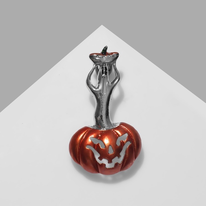 Брошь «Тыква» с привидением, цвет оранжевый в серебре Брошь «Тыква» с привидением, цвет оранжевый в серебре