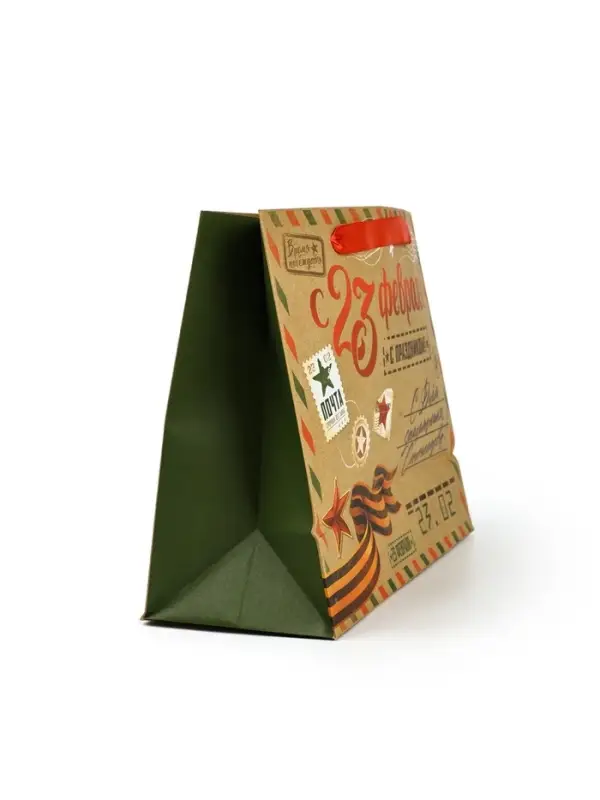 Пакет подарочный крафтовый «23 февраля», ML 23 х 11.5 х 27 см