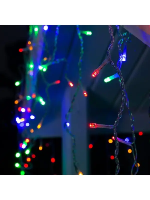 Гирлянда &laquo;Бахрома&raquo; 3&times;0.6 м, IP44, УМС, прозрачная нить, 160 LED, свечение мульти, 220 В