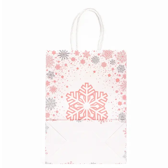 Пакет бумажный подарочный новогодний крафт «Розовая снежинка», 15×21×8 см