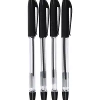 Набор шариковых ручек, 4 штуки, узел 0.5 мм, чёрный стержень, резиновый упор, прозрачный корпус