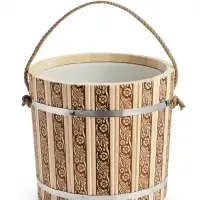 Ведро из липы, 15л,  пластиковая вставка, ручка-веревка "Русские узоры"