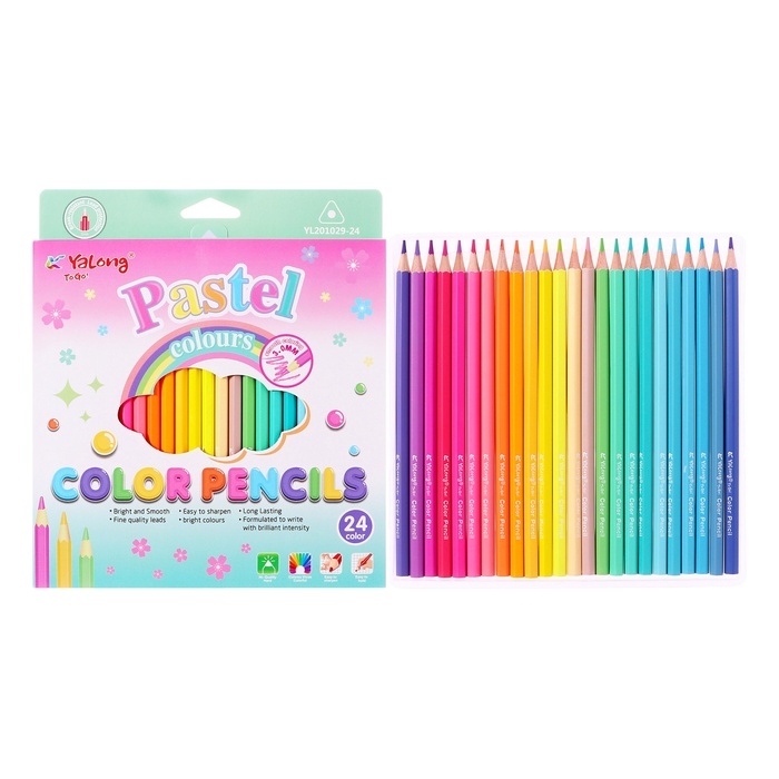 Карандаши 24 цвета в картонной коробке, треугольные, деревянные, Пастель МИКС Карандаши 24 цвета в картонной коробке, треугольные, деревянные, Пастель МИКС