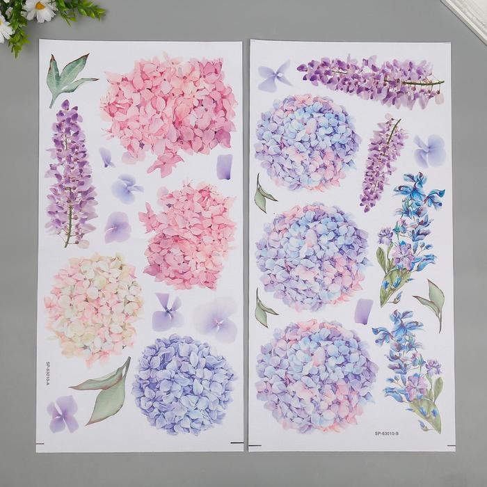Наклейка пластик интерьерная цветная Наклейка пластик интерьерная цветная "Гортензии" 30х60 см набор 2 листа
