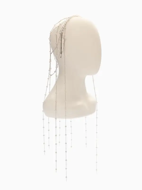 Украшение для волос «Паутина», с бусинами, 55 см, белое в серебре Украшение для волос «Паутина», с бусинами, 55 см, белое в серебре