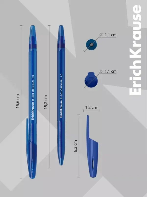 Ручка шариковая ErichKrause R=301 Stick Original, узел 1 мм, синяя