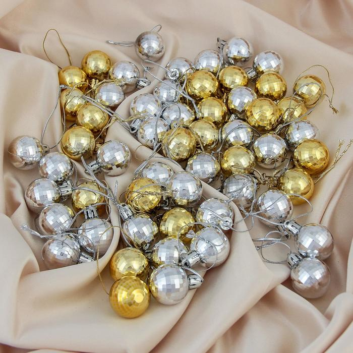 Набор шаров пластик d-3 см, 56 шт Набор шаров пластик d-3 см, 56 шт "Треугольник" золото серебро
