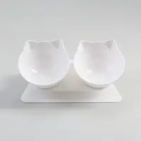 Миски, 27.5&times;14&times;15 см, 2 шт., на белой подставке, пластик, белые