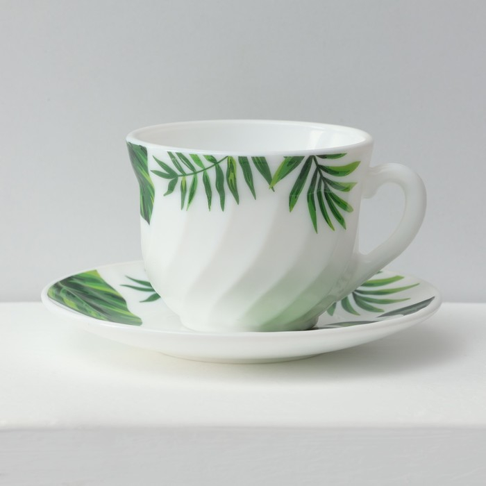 Сервиз чайный «Лист папоротника», 12 предметов: чашка 200 мл, блюдце d=14 см, стеклокерамика, цвет белый Сервиз чайный «Лист папоротника», 12 предметов: чашка 200 мл, блюдце d=14 см, стеклокерамика, цвет белый