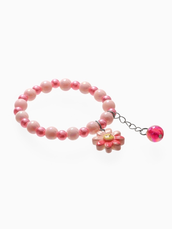 Браслет детский "Выбражулька" бусина на цепочке и цветок, цветной