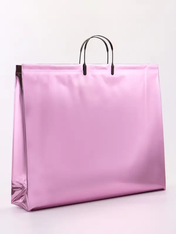 Пакет подарочный ПВХ, голография, розовый, пластиковая ручка, 50&times;42&times;12 см