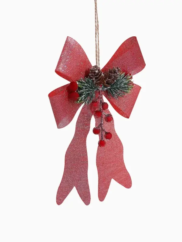 Ёлочные игрушки 2 шт. &laquo;Зимнее волшебство. Бант элит&raquo; пластик, 12&times;14 см, розовый