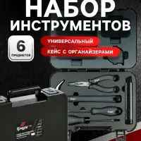 Набор инструментов универсальный ТУНДРА ПРОФИ, кейс с органайзерами, 6 предметов