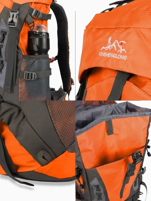 Рюкзак тур 65+5л, 30*20*53, отдел на шнурке, 5нар+2вн кармана, цвет оранжевый