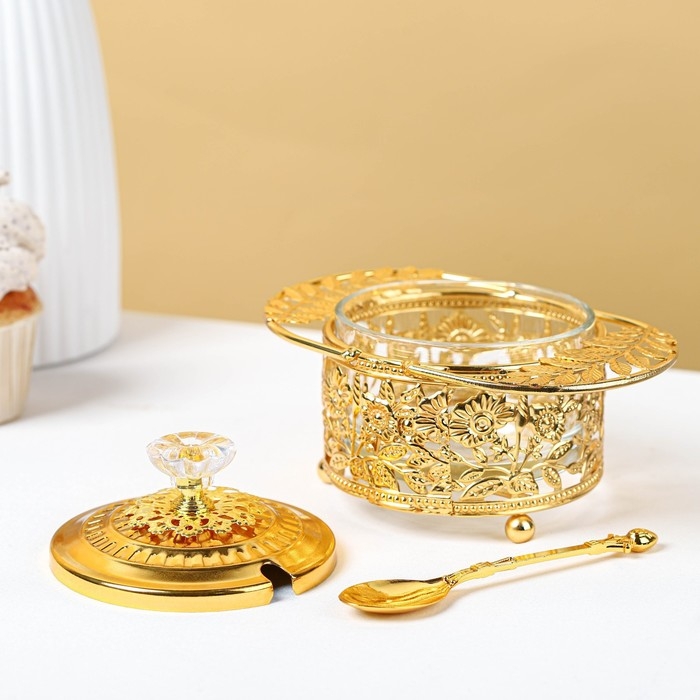 Сахарница «Крылья», 200 мл, 16×10,5×11 см, с ложкой, цвет металла золотой Сахарница «Крылья», 200 мл, 16×10,5×11 см, с ложкой, цвет металла золотой