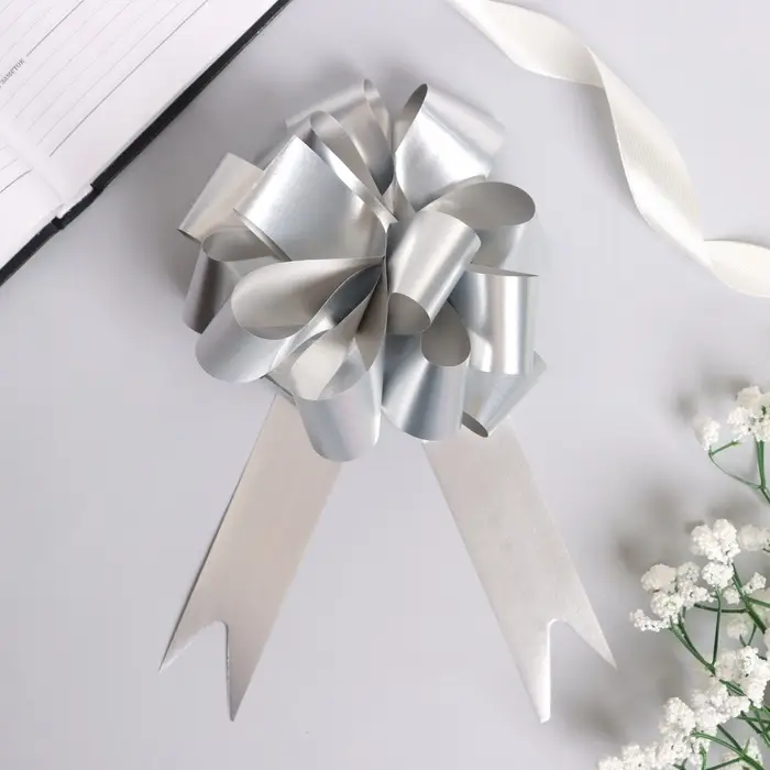 Подарочный бант - шар №3 металлик, цвет серебро, для упаковки подарков