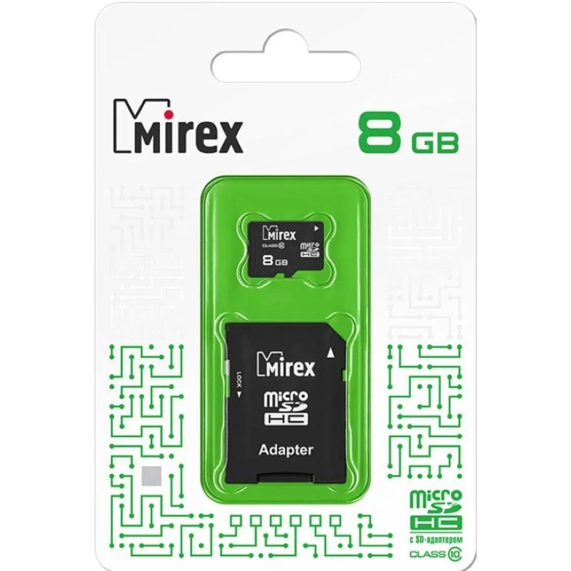 Карта памяти Mirex microSDHC с адаптером 8Gb (class 10) (13613-AD10SD08)
