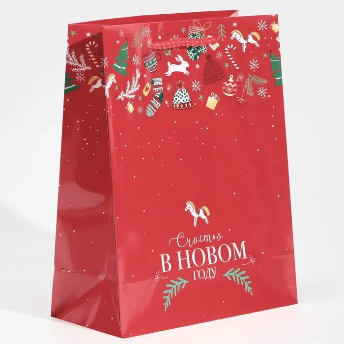 Пакет подарочный новогодний ламинированный &laquo;Счастья&raquo;, MS 18 х 23 х 8 см