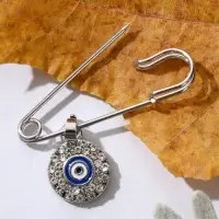 Булавка-оберег &laquo;Медальон&raquo;, глаз, 3.5 см, бело-синяя в серебре
