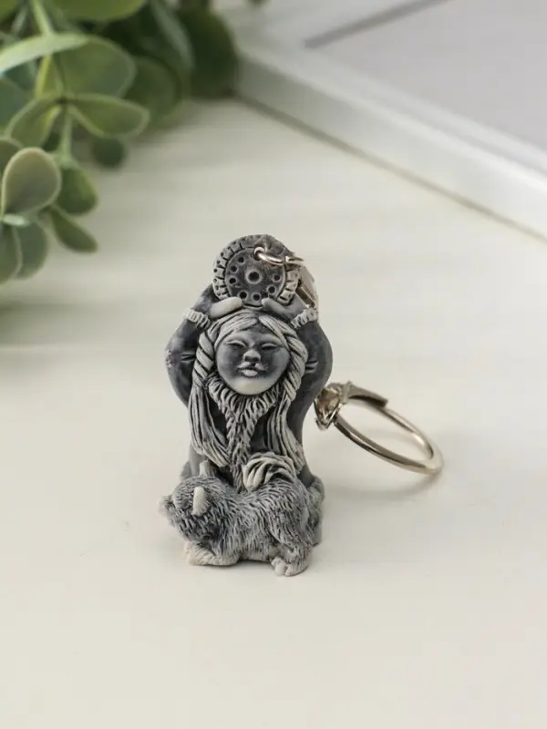 Брелок Брелок "Девочка со щенком и бубном маленькая" 4,8 см