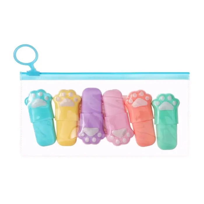 Набор маркеров-текстовыделителей Calligrata &laquo;Лапки&raquo;, 6 цветов, скошенный наконечник, узел 5 мм, в пенале на молнии