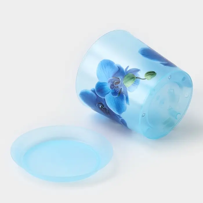 Горшок для орхидей с поддоном IDEA &laquo;Деко&raquo;, 1.2 л, пластиковый, голубой