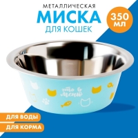 Миска металлическая для кошки «Любимое меню», 350 мл, 13х4.5 см
