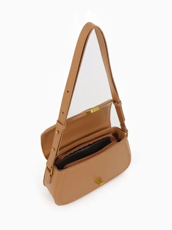 Сумка женская мессенджер TEXTURA на клапане, 23&times;6&times;13 см, тёмно-бежевая