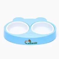 Миска пластиковая двойная "Киса" 2 х 160 мл, голубая