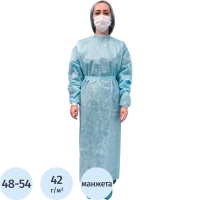 Халат хирург. н/с,рук.манжет, дл.140 см,пл.42,р.48-54,голуб, 2шт./уп,5053/2