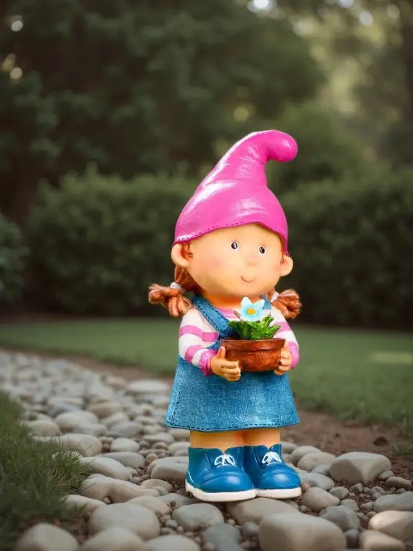 Садовая фигура из полистоуна &laquo;Девочка-гном с цветочком&raquo;, 32&times;15&times;13 см