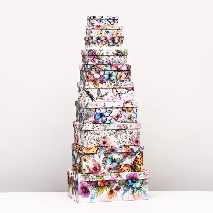 Набор коробок подарочных 10 в 1 &laquo;Птицы и бабочки&raquo;, 32.5&times;20&times;12.5 -12&times;7&times;4 см
