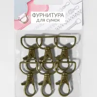 Карабин металлический, 39&times;24 мм / 20&times;1.5 мм, 6 шт., цвет бронзовый