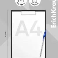 Планшет с зажимом А4, 2 мм, ErichKrause Standard, бумвинил, черный