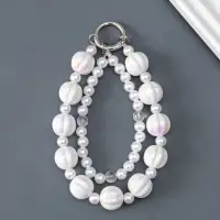 Брелок на карабине "Две нитки с жемчугом" бусины d=0,8 и 1,6 см 12,5х1,6 см