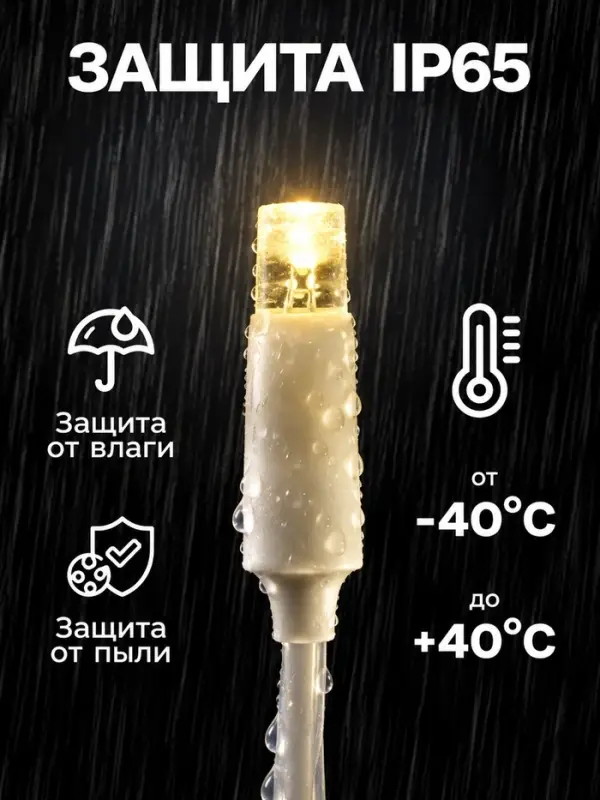 Гирлянда &laquo;Бахрома&raquo; 3&times;0.6 м, IP65, УМС, белая нить каучук, 144 LED, свечение тёплое белое, мерцание, 220 В