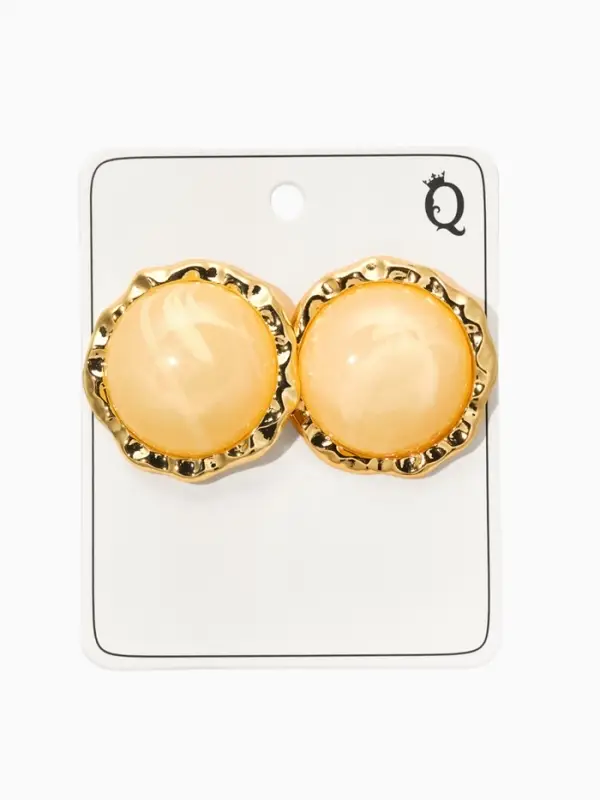 Серьги акрил "Стиль", круг в рамке, цвет бежевый в золоте