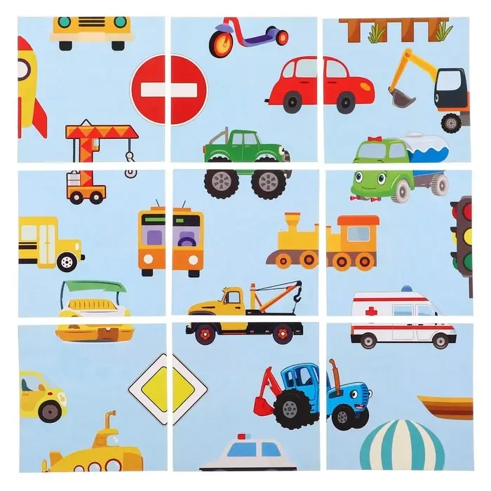Логомозайка &laquo;Учим транспорт&raquo;, игра пасьянс, Синий трактор