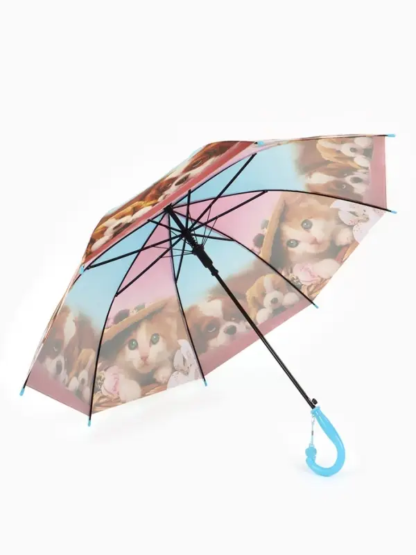 Зонт - трость детский &laquo;Зверюшки&raquo;, полуавтоматический, 8 спиц, R=41/47 см, d=82 см, МИКС