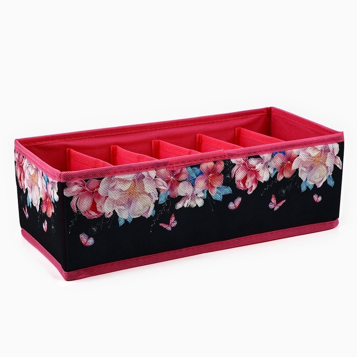 Органайзер для хранения, кофр для белья 6 ячеекк Органайзер для хранения, кофр для белья 6 ячеекк "Пионы", 32 х 15 х 10 см